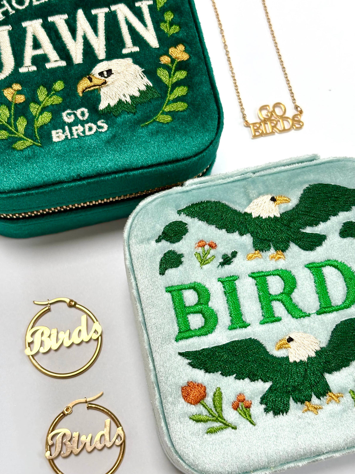 +GeoMetricGem - Birds Velvet Jewelry Travel Case Box Philadelphia Eagles