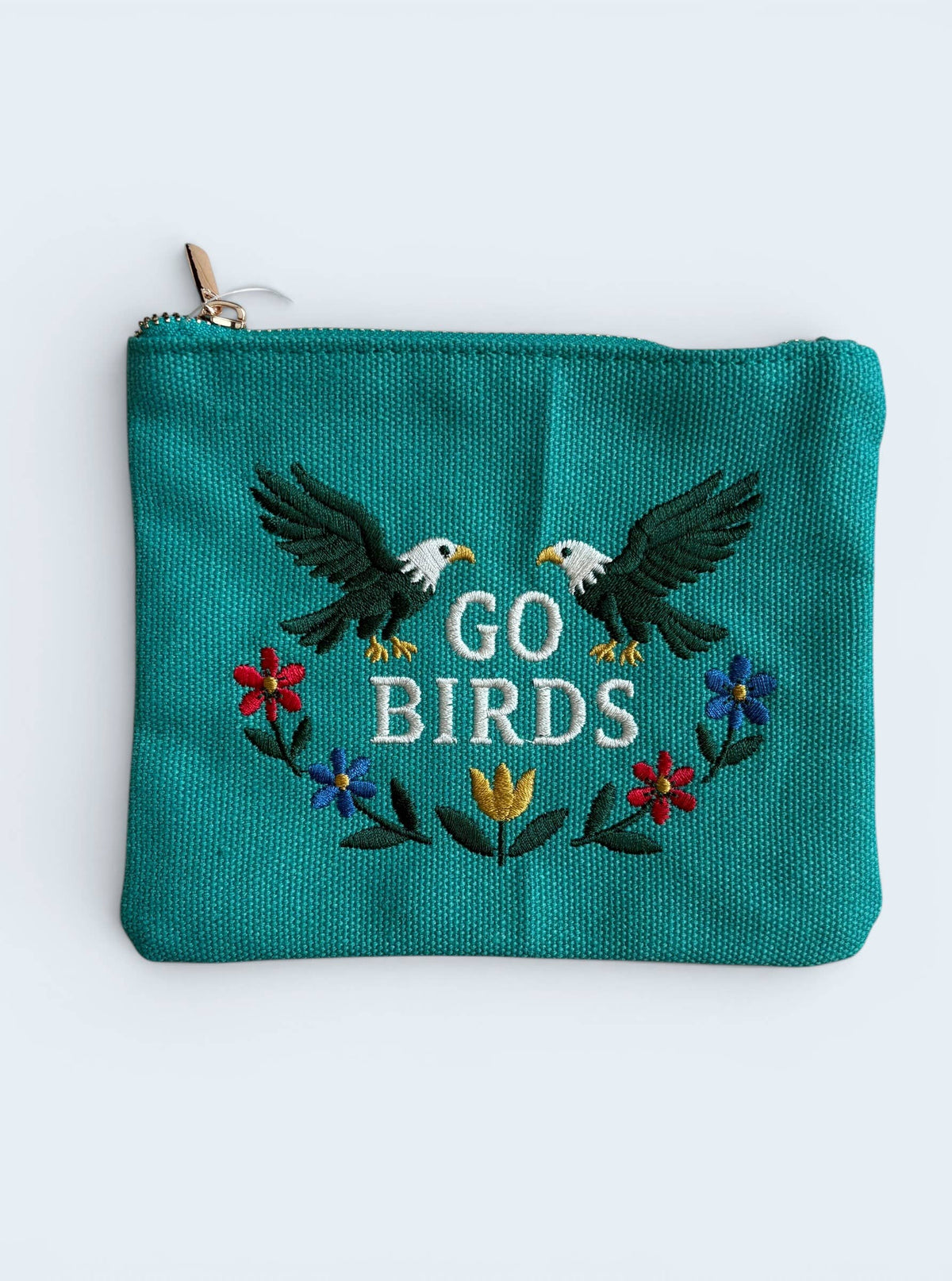 +GeoMetricGem - Birds Embroidery Floral Cream Pouch Jewelry Storage Wallet