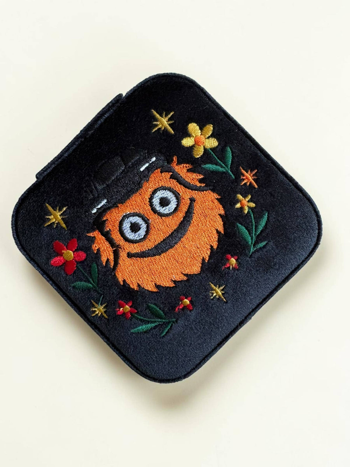 +GeoMetricGem - Philly Hockey Mascot Velvet Embroidered Jewelry Travel Case