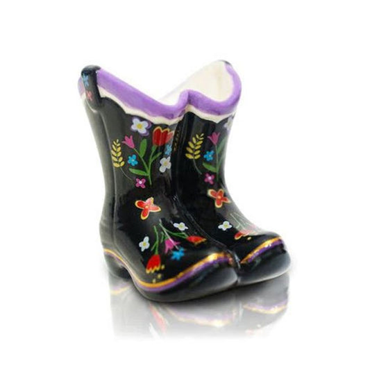Nora Fleming Mini Black Boots (with flowers)