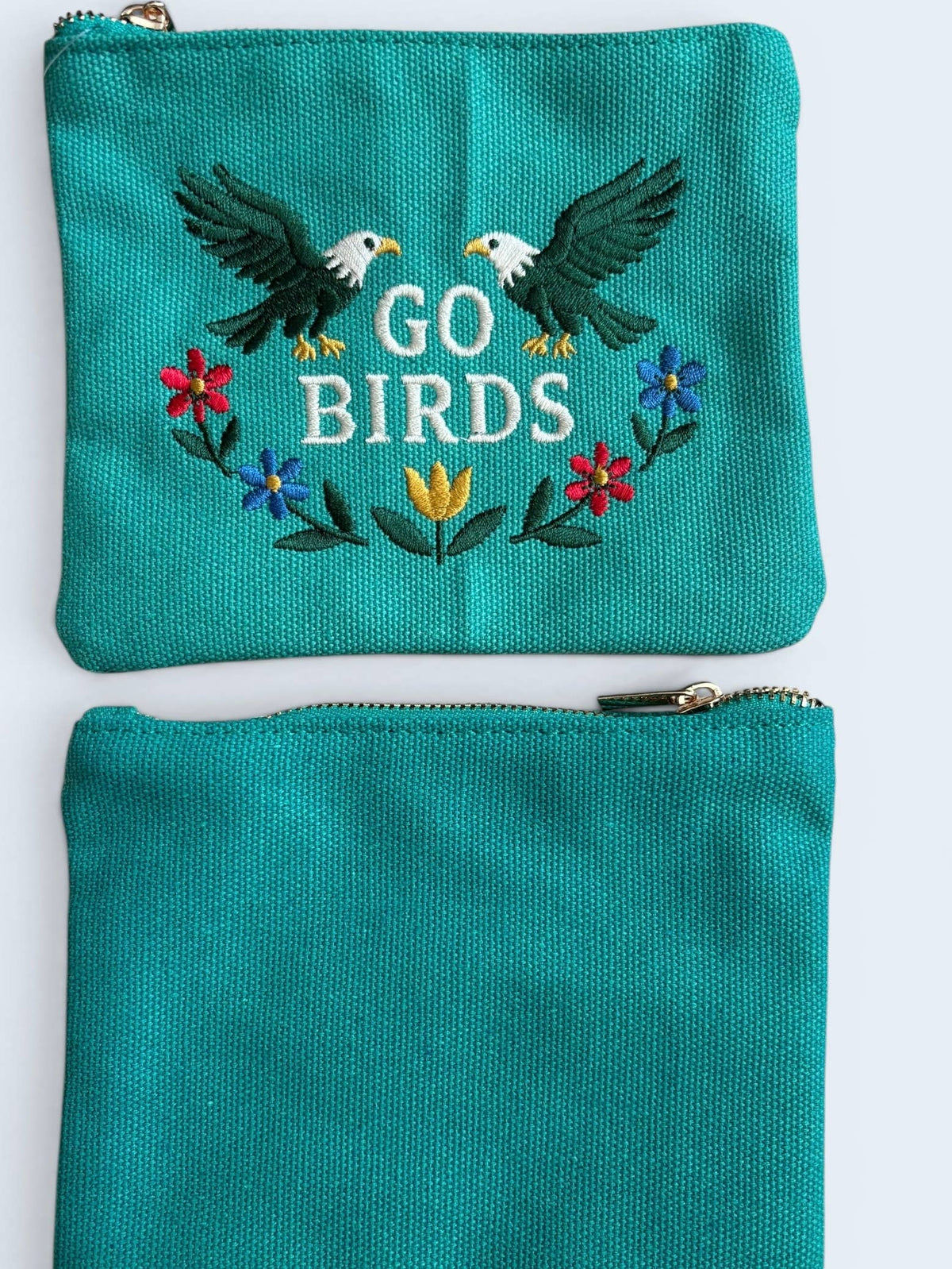 +GeoMetricGem - Birds Embroidery Floral Cream Pouch Jewelry Storage Wallet