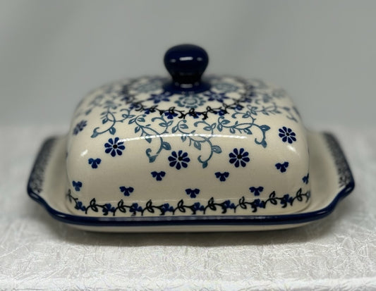 Polish Pottery Butter Dish - Silver Lace
