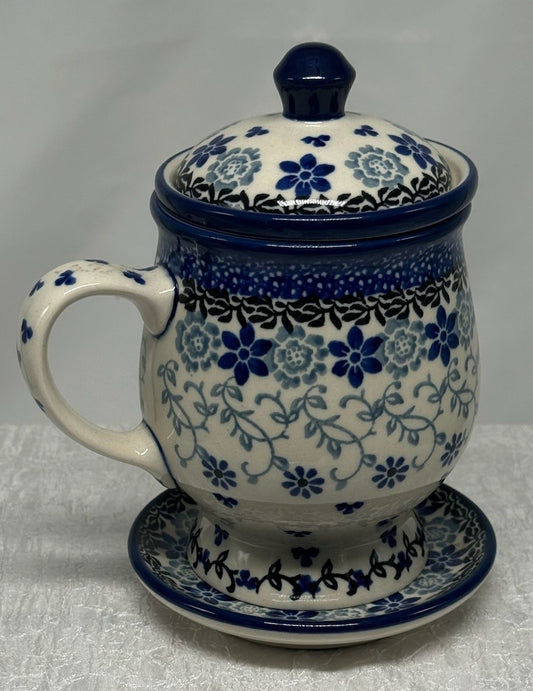 Polish Pottery Mug - with Infuser - Silver Lace