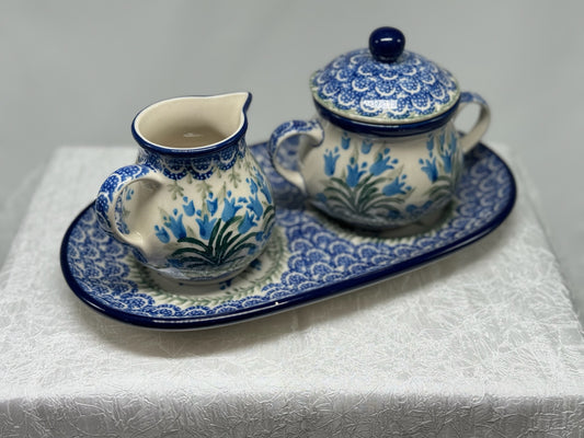 Polish Pottery - Cream & Sugar Set - Blue Bells