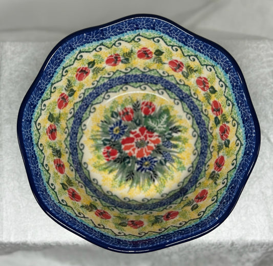 Polish Pottery Bowl ~ Wavy Edge ~ Small ~ 8 inch ~ U4610 ~ U4