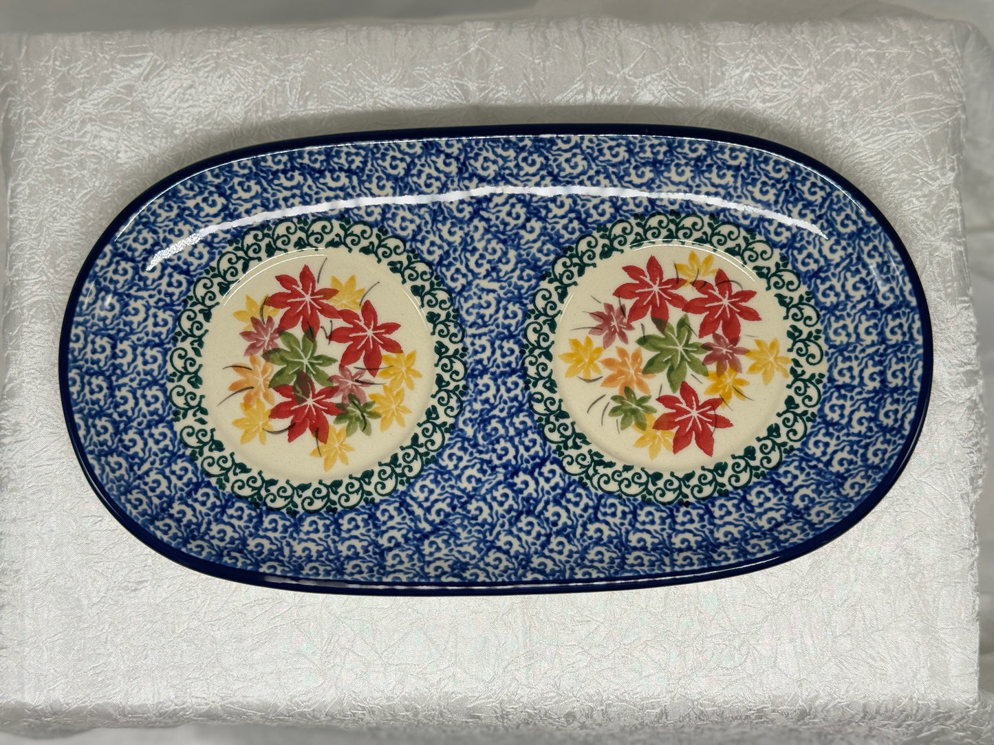 Polish Pottery Cream (6 oz) & Sugar (7oz) w/Plate - Maple Harvest