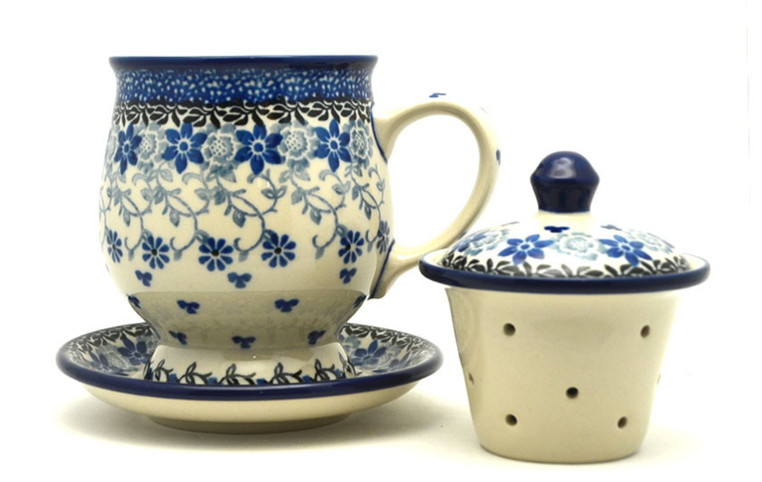 Polish Pottery Mug - with Infuser - Silver Lace