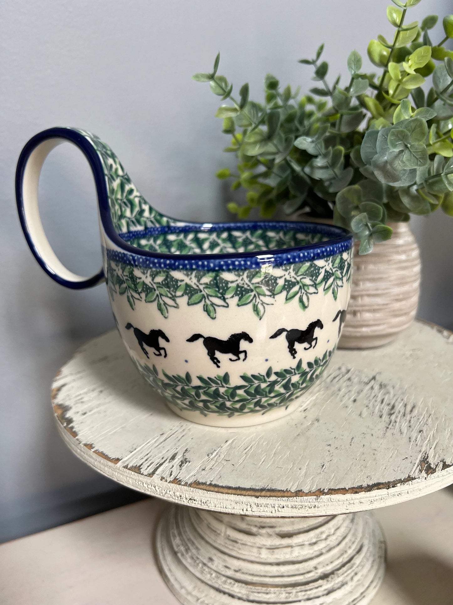 *CA Polish Pottery Loop Handle Bowl Black Beauty  -845-2241X