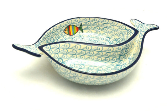 *CA Polish Pottery Ying/Yang Fish Shaped Divided Dish E89-2540X