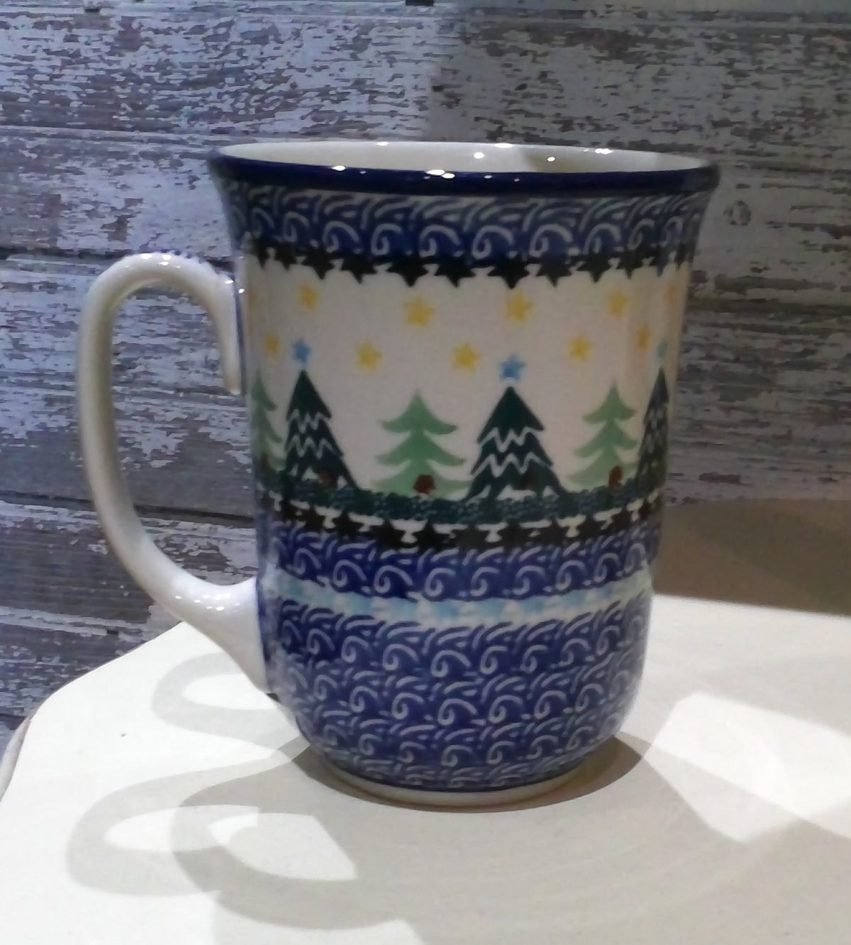 +CA Polish Pottery Bistro Mug 16oz. ~ 812-1248 Christmas Tree